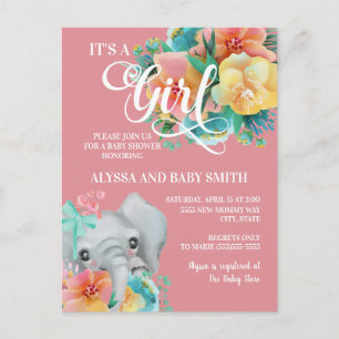 Carte Postale Élémentaire Bébé Fille Baby Shower Rose Jaune Sarc