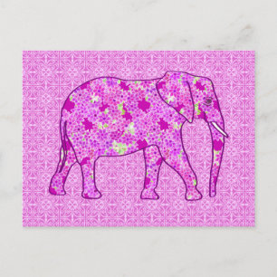 Carte Postale Eléphant à fleurs - orchidée et magenta
