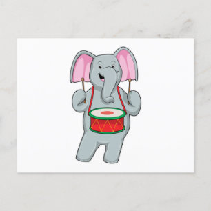 Carte Postale Éléphant à la musique avec tambour