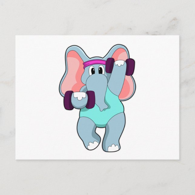 Carte Postale Éléphant à l'entraînement musculaire avec haltères (Devant)