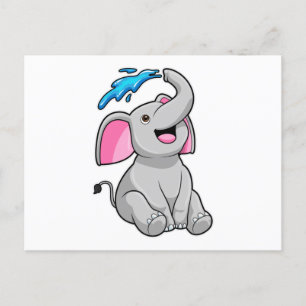 Carte Postale Éléphant à Splash avec de l'eau