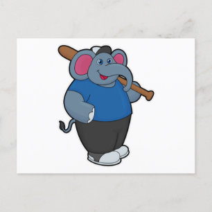 Carte Postale Elephant au baseball avec batte de baseball