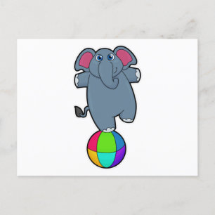Carte Postale Elephant au cirque avec boule de cirque