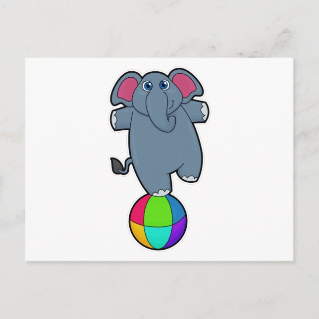 Carte Postale Éléphant au cirque avec un ballon de cirque (Devant)