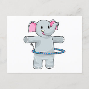 Carte Postale Éléphant au sport avec des pneus de fitness