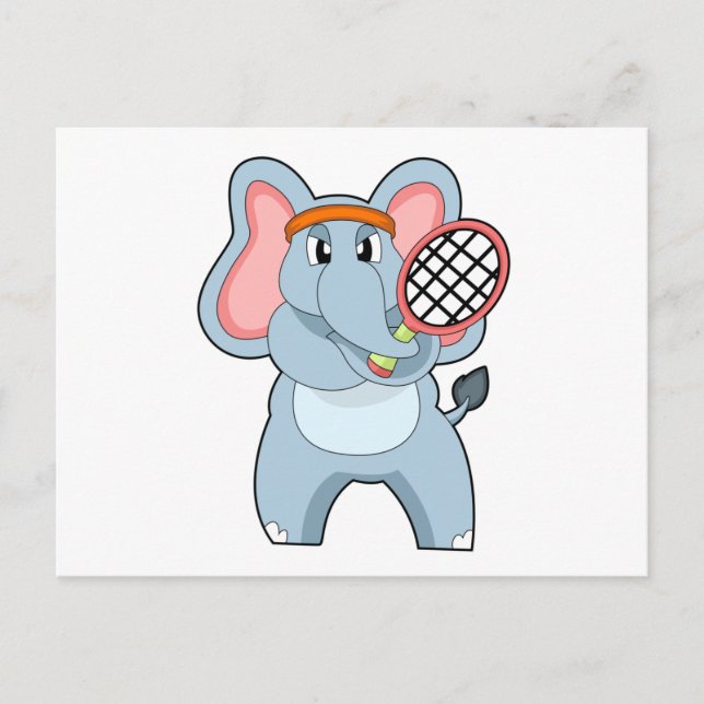 Carte Postale Éléphant au tennis avec raquette de tennis (Devant)