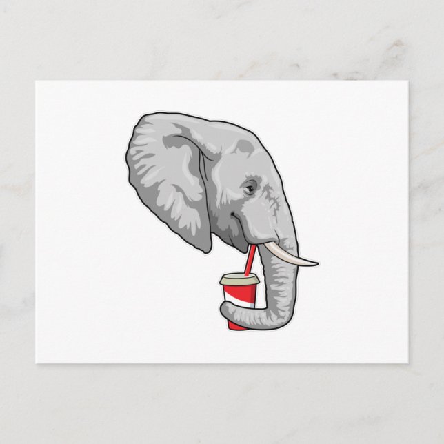 Carte Postale Eléphant avec boisson (Devant)