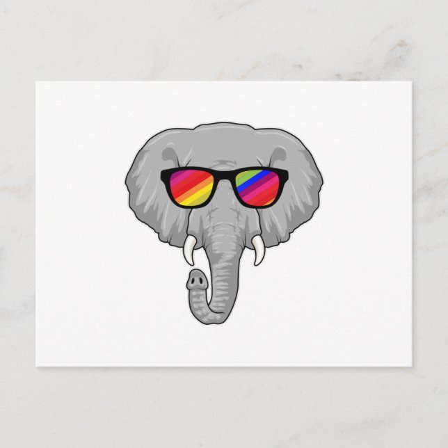 Carte Postale Éléphant avec des lunettes de soleil (Devant)