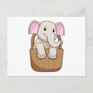 Carte Postale Eléphant avec panier