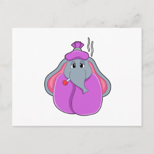 Carte Postale Éléphant avec thermomètre de fièvre