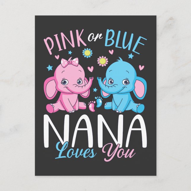 Carte Postale Éléphant bébé Nana t'aime rose ou bleu (Devant)