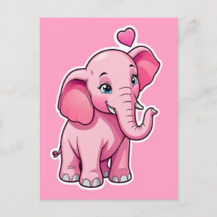 Carte Postale Eléphant Bébé Rose Cute Avec Amour