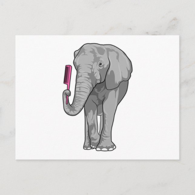 Carte Postale Éléphant coiffeur avec peigne (Devant)