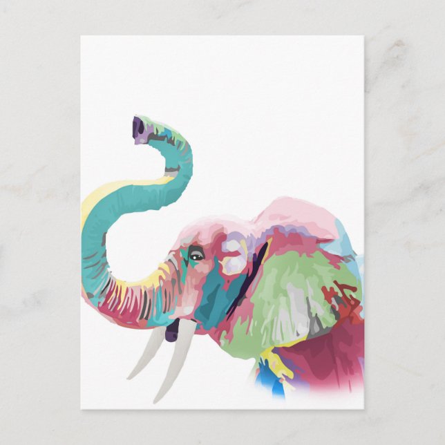 Carte Postale Eléphant coloré cool tendance (Devant)