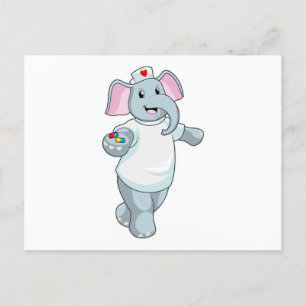 Carte Postale Elephant comme infirmière avec la médecine
