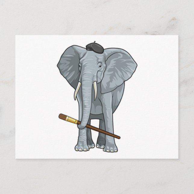 Carte Postale Eléphant comme peintre avec pinceau (Devant)