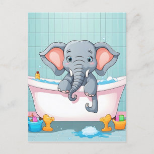 Carte Postale Eléphant dans le bain