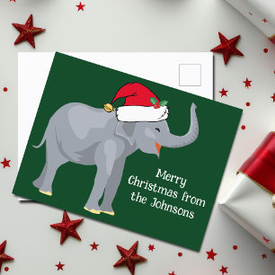 Carte Postale Eléphant de Noël mignon en Casquette du Père Noël 