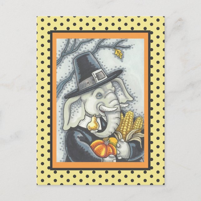 CARTE POSTALE ÉLÉPHANT DE THANKSGIVING, PÈLERIN RECONNAISSANT ÉL (Devant)