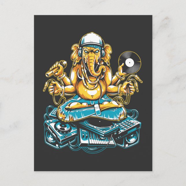 Carte Postale Elephant DJ Animal Musique Électronique Techno Fan (Devant)
