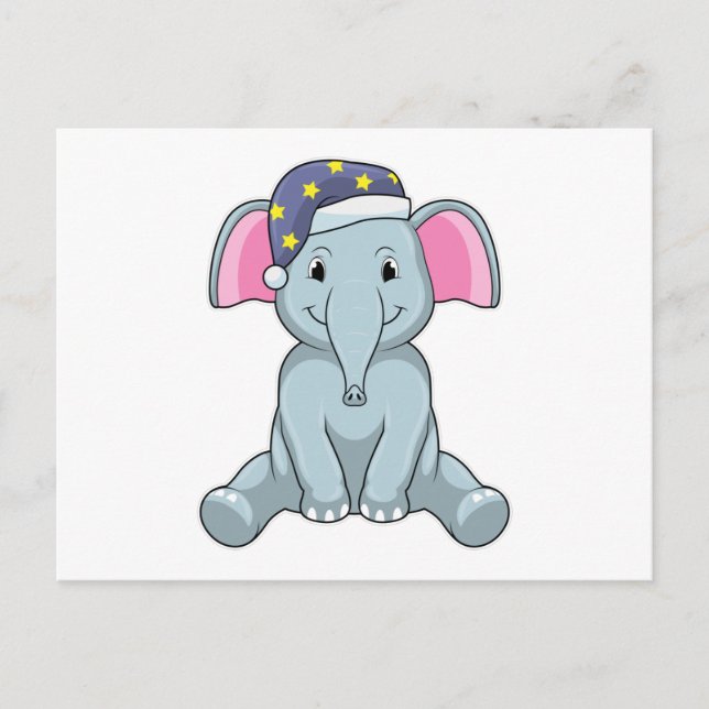 Carte Postale Éléphant dormant avec un bonnet de nuit (Devant)