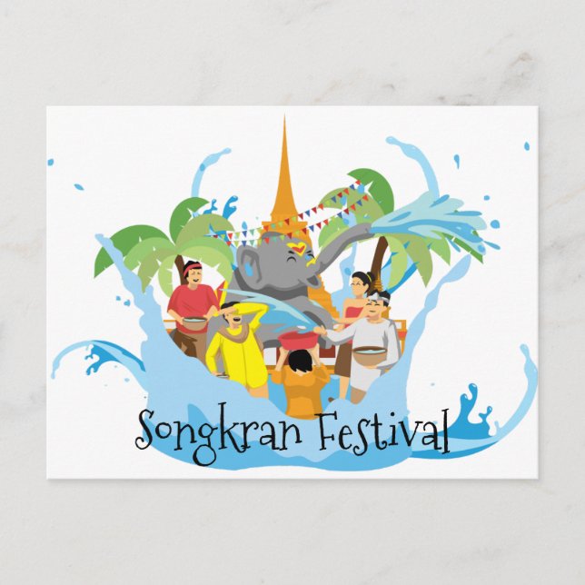 Carte Postale Éléphant du festival de Songkran aspergeant de l'e (Devant)