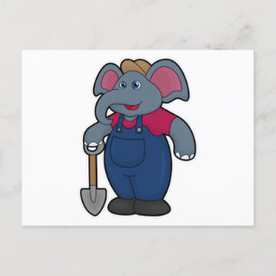 Carte Postale Éléphant en agriculteur avec pelle