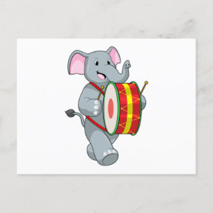 Carte Postale Éléphant en musicien avec tambour