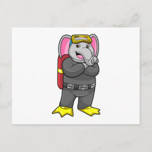 Carte Postale Éléphant en plongeur avec lunettes de plongée