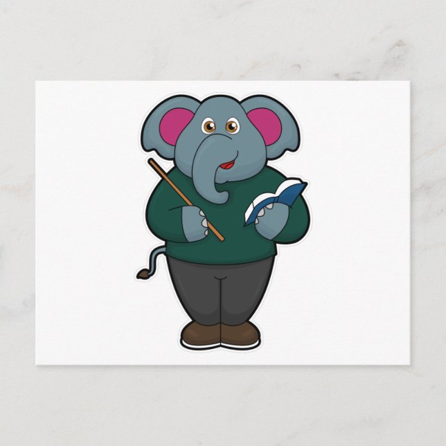 Carte Postale Éléphant enseignant avec livre et pointeur (Devant)