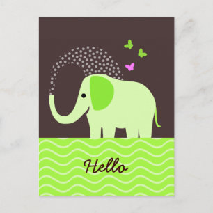 Carte Postale Eléphant et papillons mignons