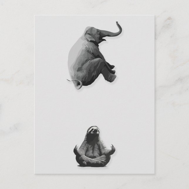 Carte Postale Éléphant et paresseux méditatif en harmonie (Devant)