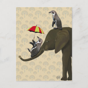 Carte Postale Éléphant et pingouins