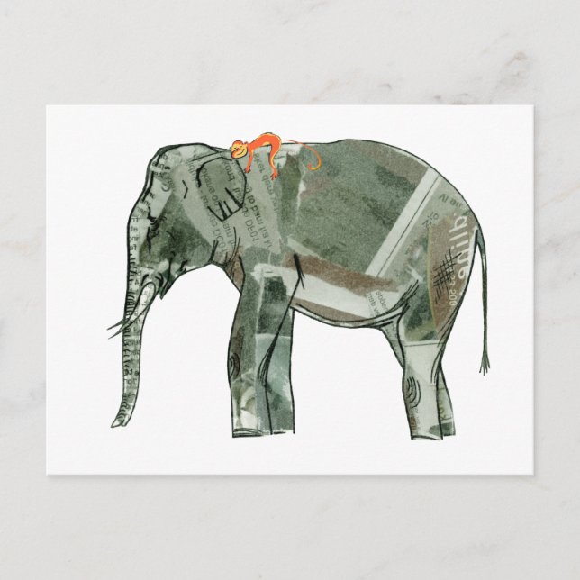 Carte Postale Eléphant et singe (Devant)