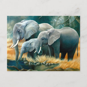 Carte Postale Elephant Family Safari