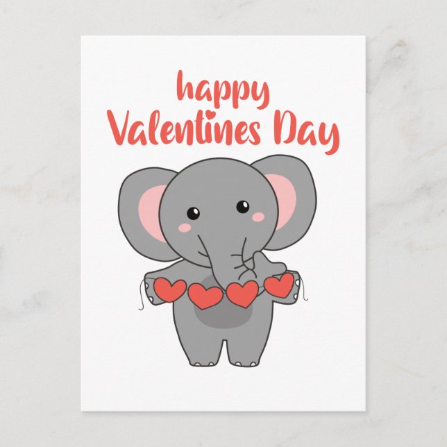 Carte Postale Elephant For Valentine's Day Cute Animals (Devant)