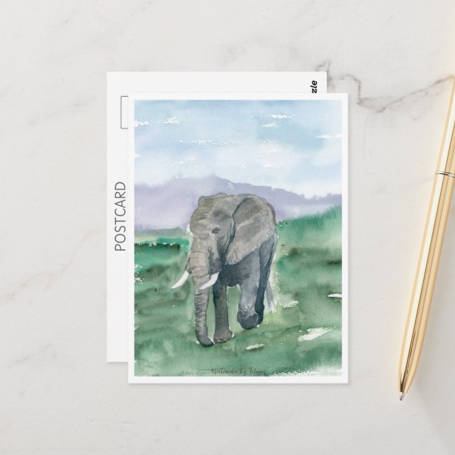 Carte Postale Elephant gris dans la jungle (Devant/Arrière en situation)