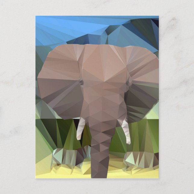 Carte Postale Elephant Head Afrique Thème Bas Poly (Devant)