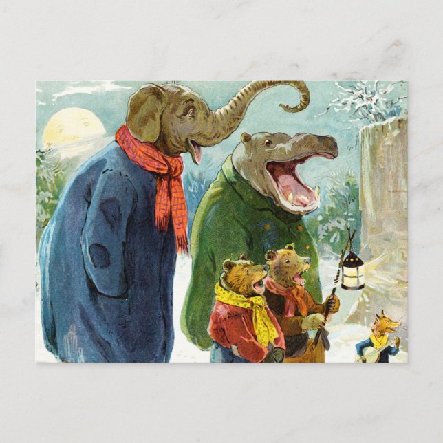 Carte Postale Eléphant, Hippopotame & Ours Aller au carolage (Devant)
