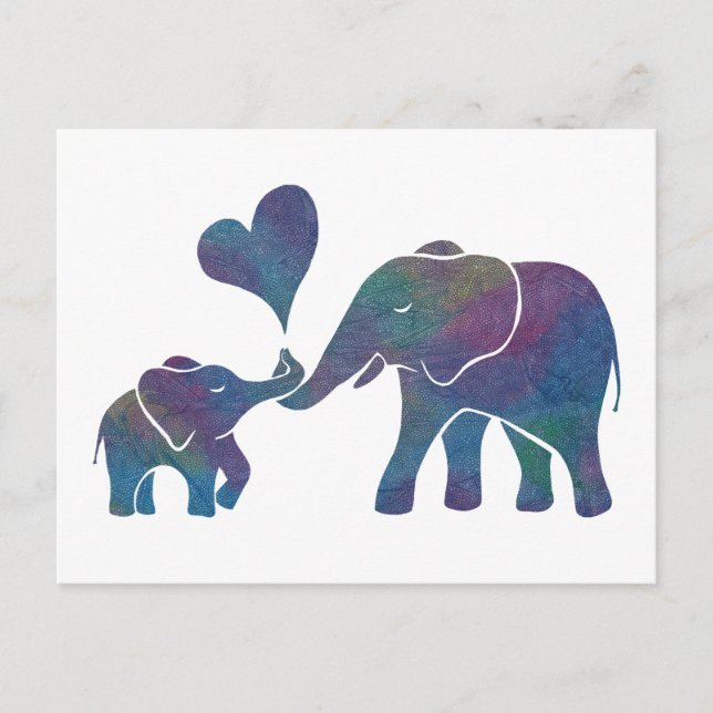 Carte Postale Elephant Hugs Rainbow Maman et bébé avec coeur (Devant)
