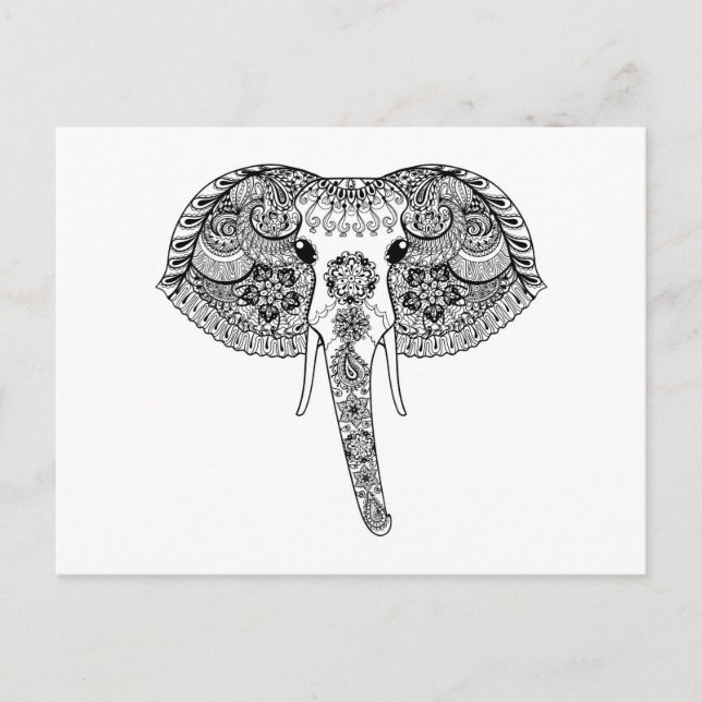 Carte Postale Eléphant indien inspiré par Zentangle (Devant)