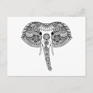 Carte Postale Eléphant indien inspiré par Zentangle
