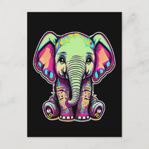 Carte Postale Eléphant mignon assis illustration numérique