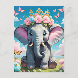 Carte Postale Eléphant mignon avec couronne de fleurs