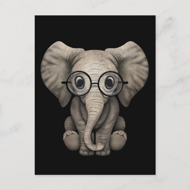 Carte Postale Eléphant mignon bébé avec lunettes de lecture Noir (Devant)
