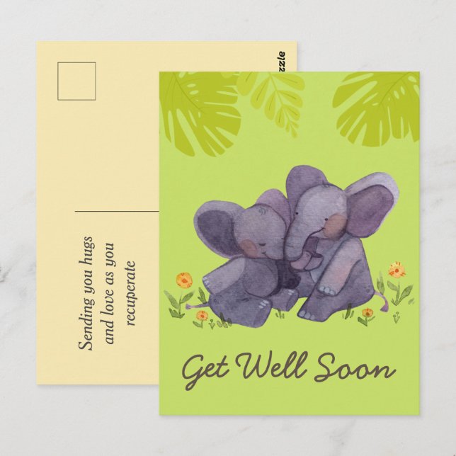 Carte Postale Eléphant mignon et encouragements Obtenez bien Gre (Devant / Derrière)