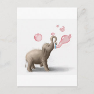 Carte Postale éléphant mignon soufflant les bulles roses