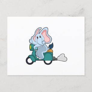 Carte Postale Éléphant motard avec scooter