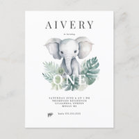 Eléphant Neutral Cute Premier Anniversaire Invitat