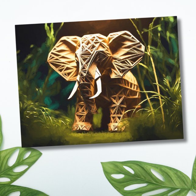 Carte Postale Eléphant Origami en bois (Créateur téléchargé)